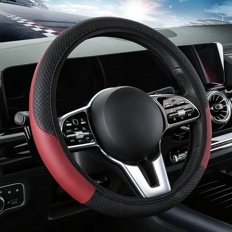 Faux Leather Steering Wheel Cover – 38cm Breathable Grip for Auto Interior