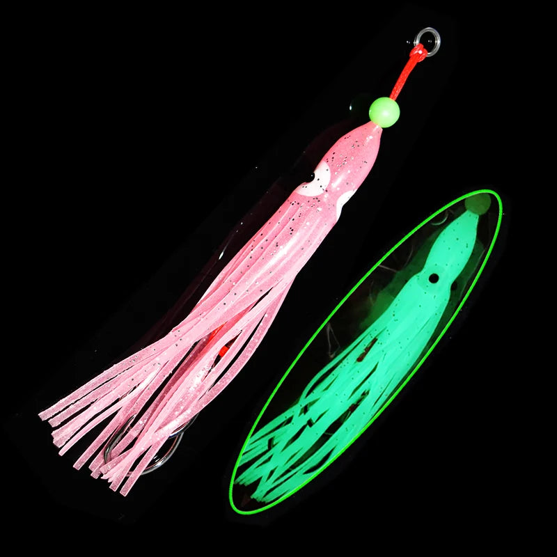 Soft Silicon Squid Lure – 12cm Double Assist Hook Rig for Saltwater Fishing
