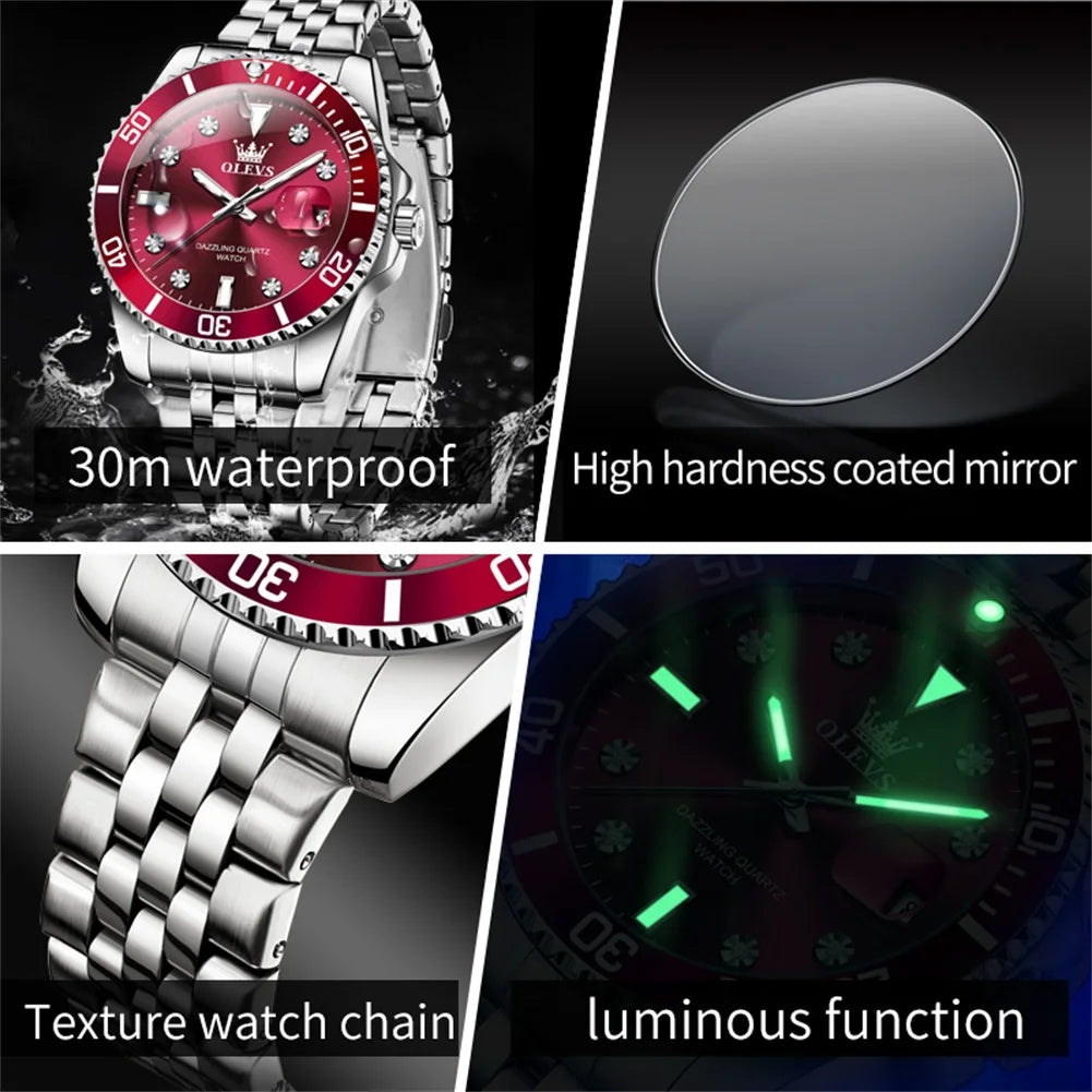 Stainless Steel Quartz Watch – Luminous Calendar Wristwatch for Business Men