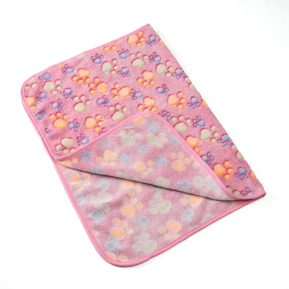 Thickened Fleece Pet Blanket – Warm Footprint Mat for Small to Large Dogs Cats