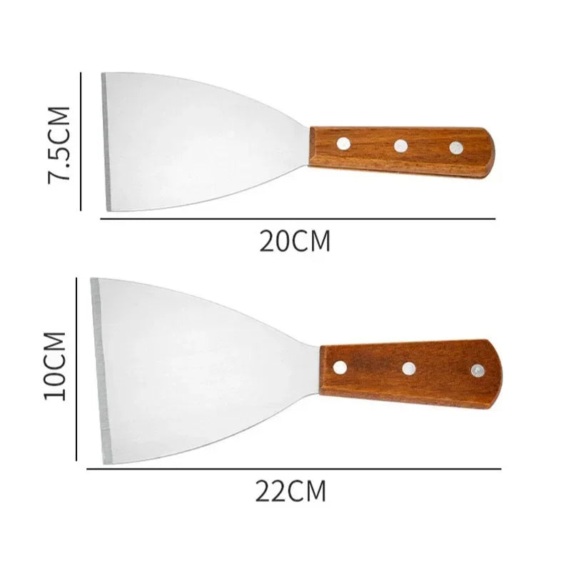Stainless Steel Oblique Spatula – Wooden Handle for Grilling and Cooking
