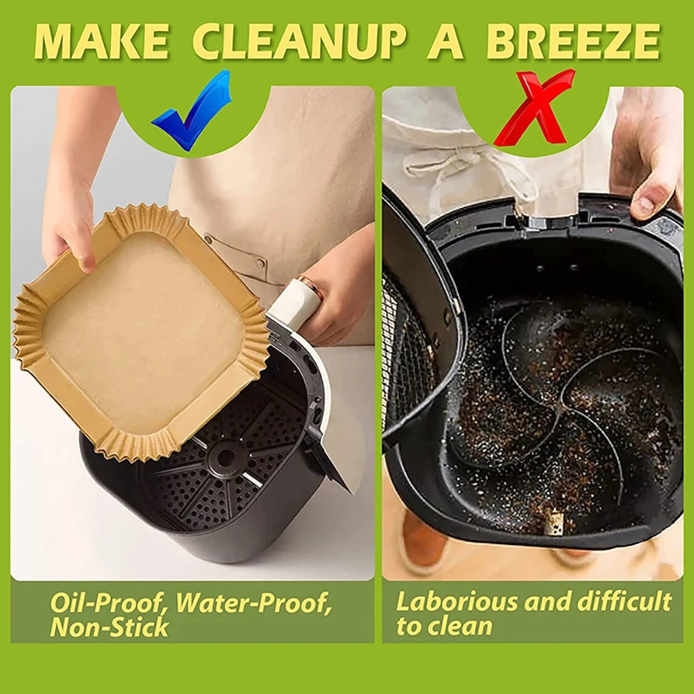 Square Air Fryer Paper Liners – 23cm Non-stick Parchment for Cooking and Baking