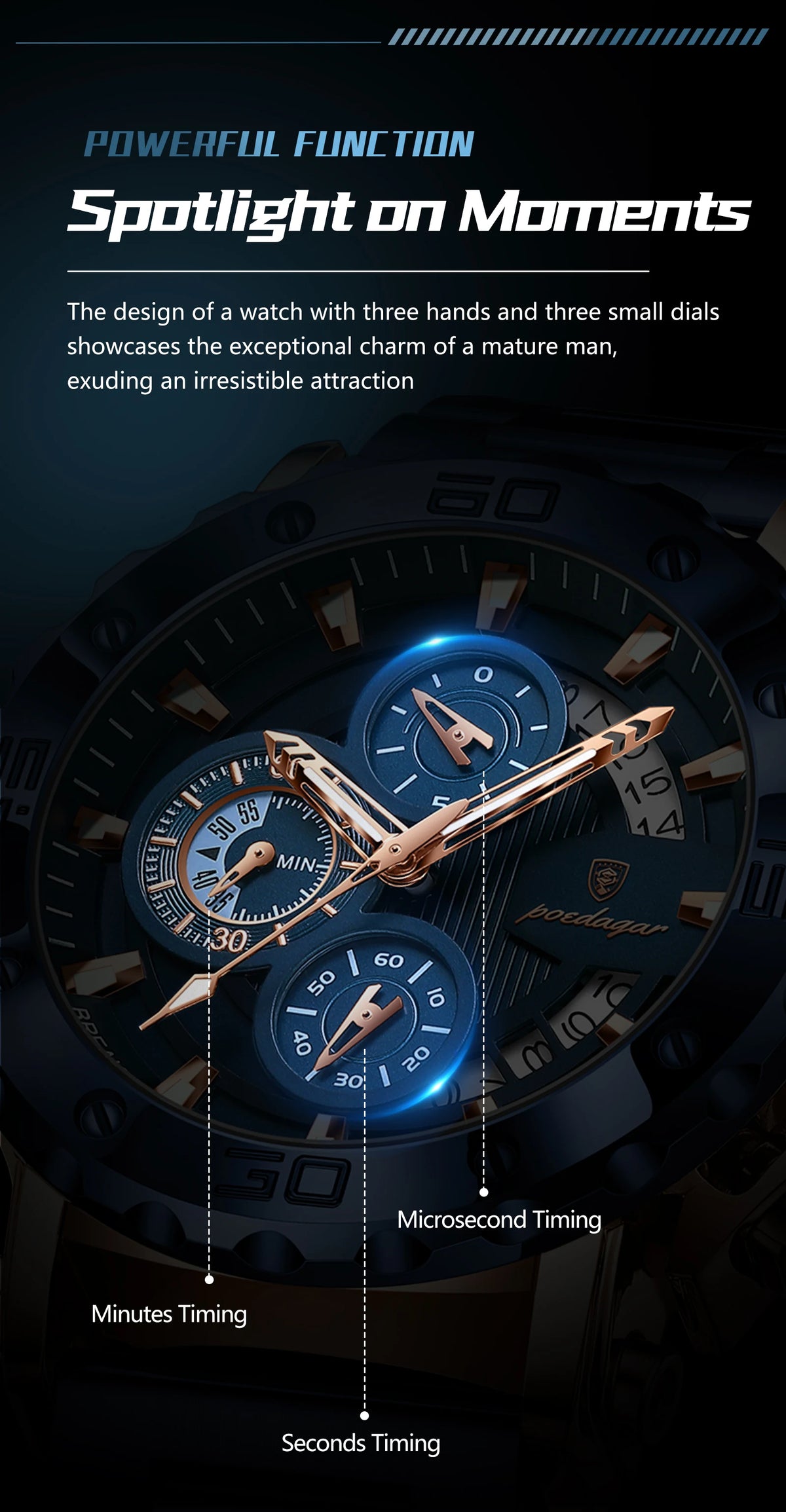 Stainless Steel Chronograph Watch – Luminous Waterproof Quartz for Men