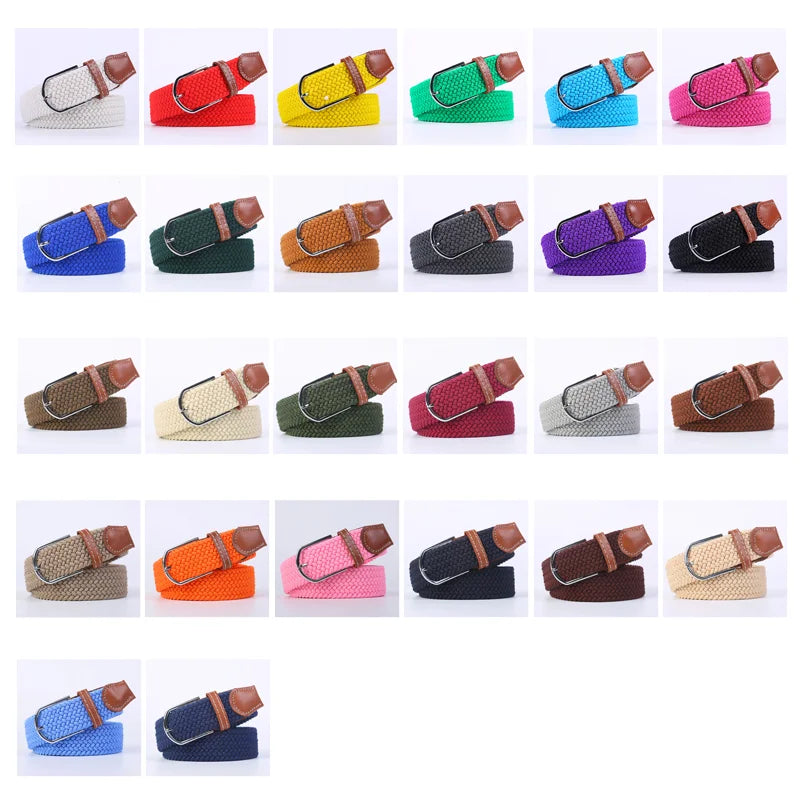 Woven Elastic Canvas Belt – Stretch Braided Buckle Strap for Casual Jeans