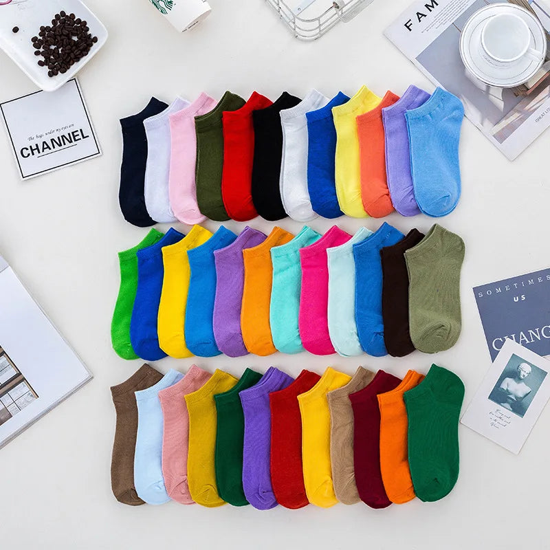 Candy Colored Short Socks – Soft Cotton Casual Footwear for Women