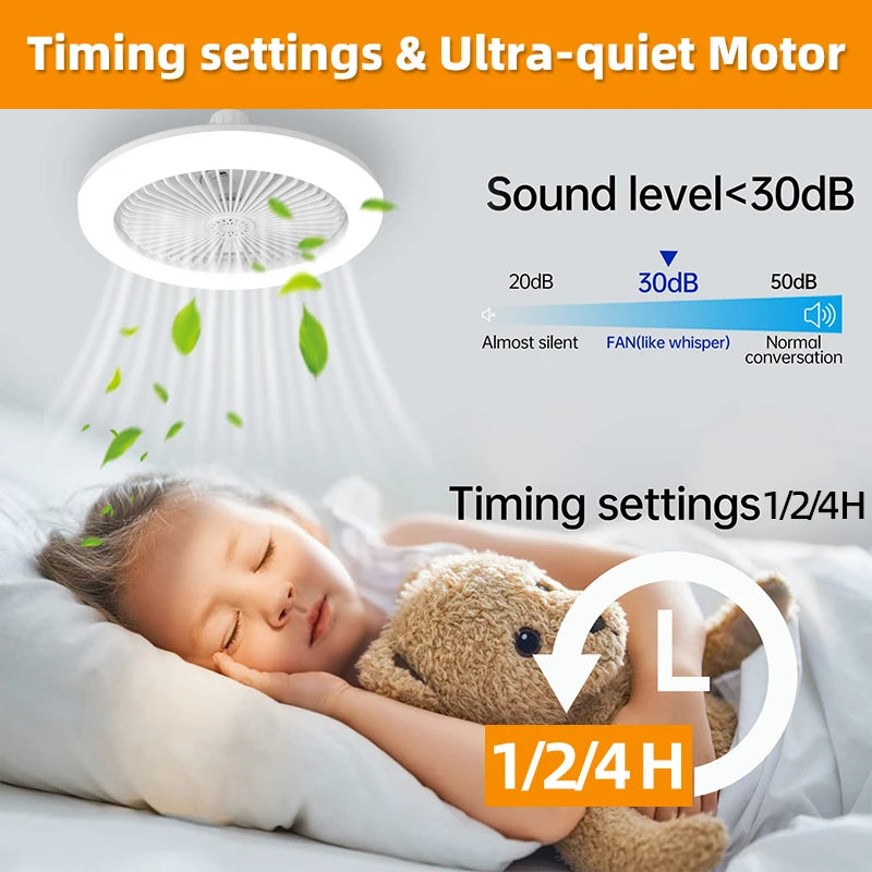 Silent Ceiling Fan Light – Remote Controlled E27 Lamp for Bedroom Living Room