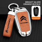 Zinc Alloy Leather Car Key Case – Protective Remote Cover for Citroen Models