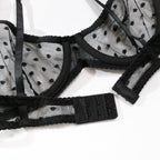 Polka Dot Mesh Lingerie Set – Sheer Underwire Bra and G-String for Women
