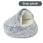 Semi-Enclosed Plush Pet Bed – Warm Winter Shell Nest for Cats and Small Dogs