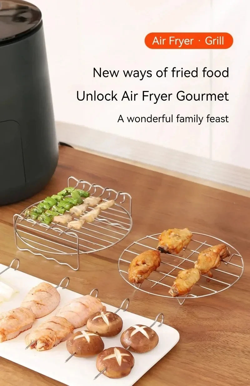 Stainless Steel Air Fryer Rack – Grill Stand with Skewers for Cooking