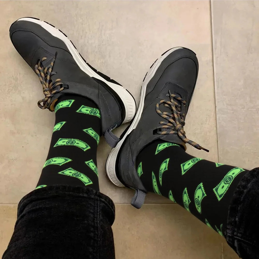 Combed Cotton Crew Socks – Novelty Patterned Casual Apparel for Men and Women