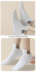 Cartoon Teddy Bear Ankle Socks – Breathable Cotton Casual Footwear for Women