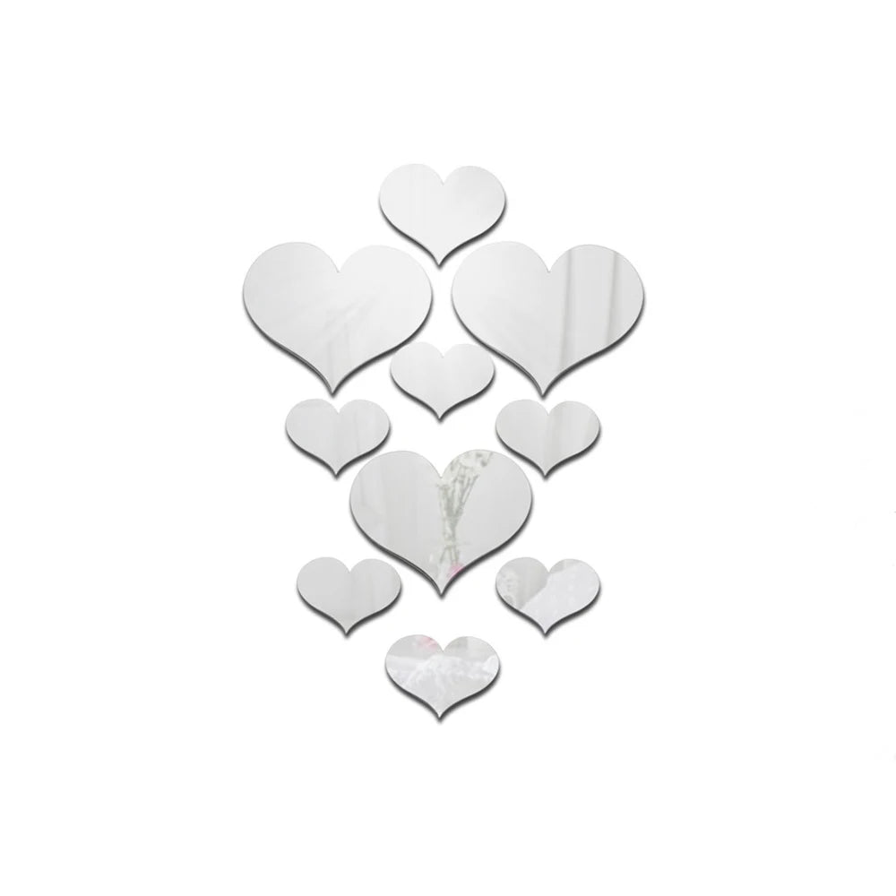 3D Heart Mirror Wall Decals – Removable Acrylic Art for Home Decor