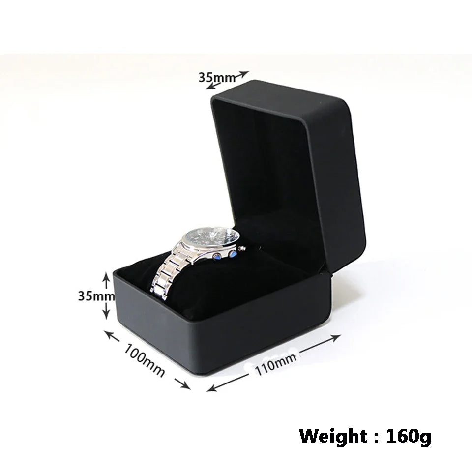 Black PU Leather Watch Box – Single Display Case with Pillow for Men