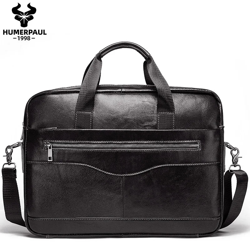Genuine Leather Men Briefcase – Professional Laptop Messenger for Business