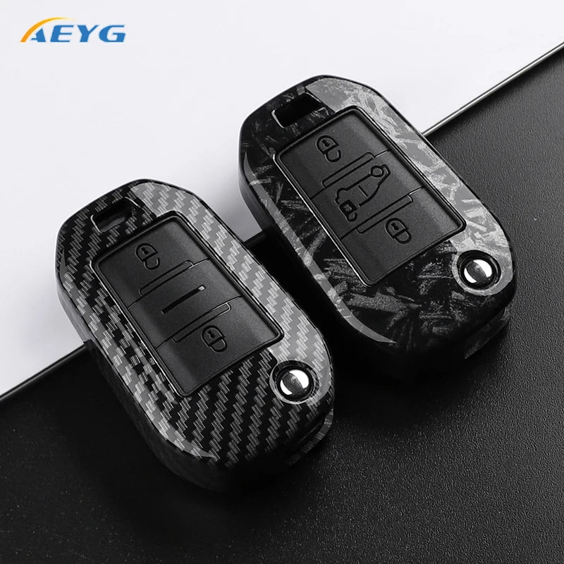 Carbon Fiber Car Key Case – Protective Keychain Cover for Peugeot and Citroen