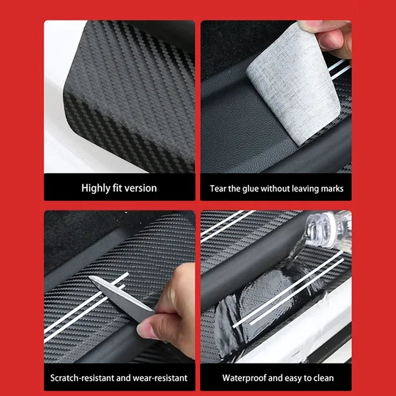 Carbon Fiber Door Sill Guards – Protective Adhesive Strips for Car Styling