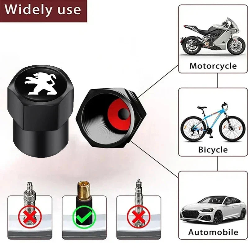 Metal Car Tire Valve Caps – Logo Emblem Decoration for Peugeot Vehicles