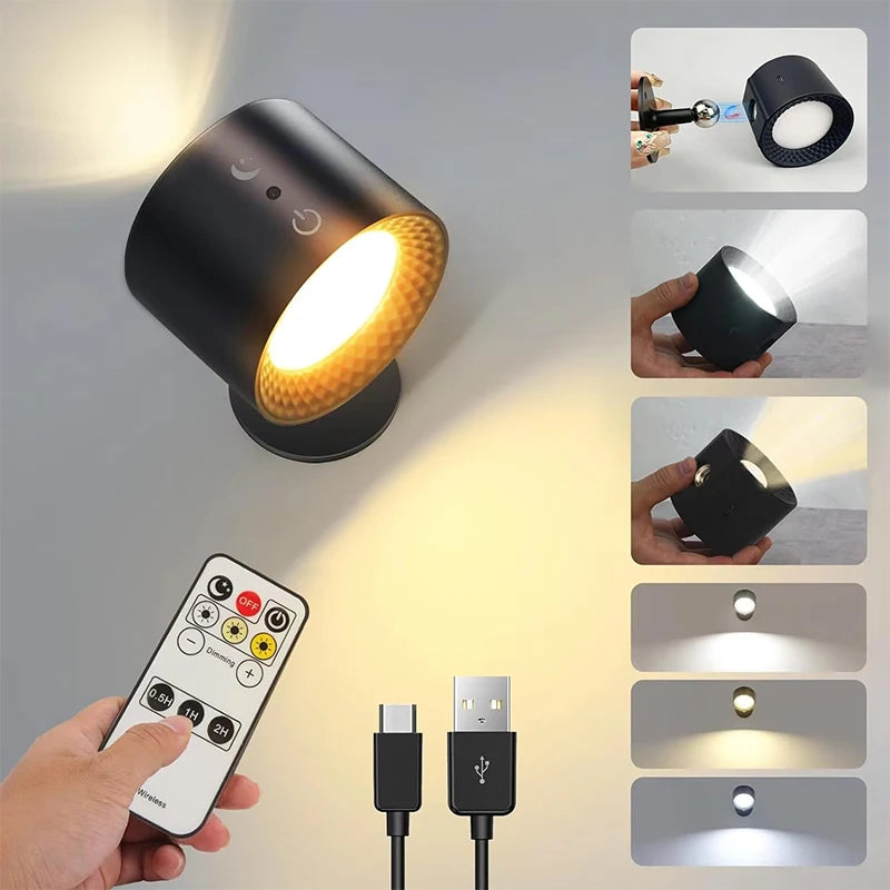 Wireless Double Head LED Wall Lamp – 360 Rotating Night Light for Bedroom Reading