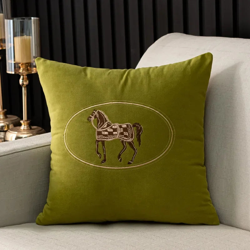 Embroidered Horse Cushion Cover – 45cm Decorative Pillow Case for Home Sofa