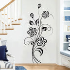 Black Flower Wall Decal – Waterproof Self-Adhesive Art for Home Decor