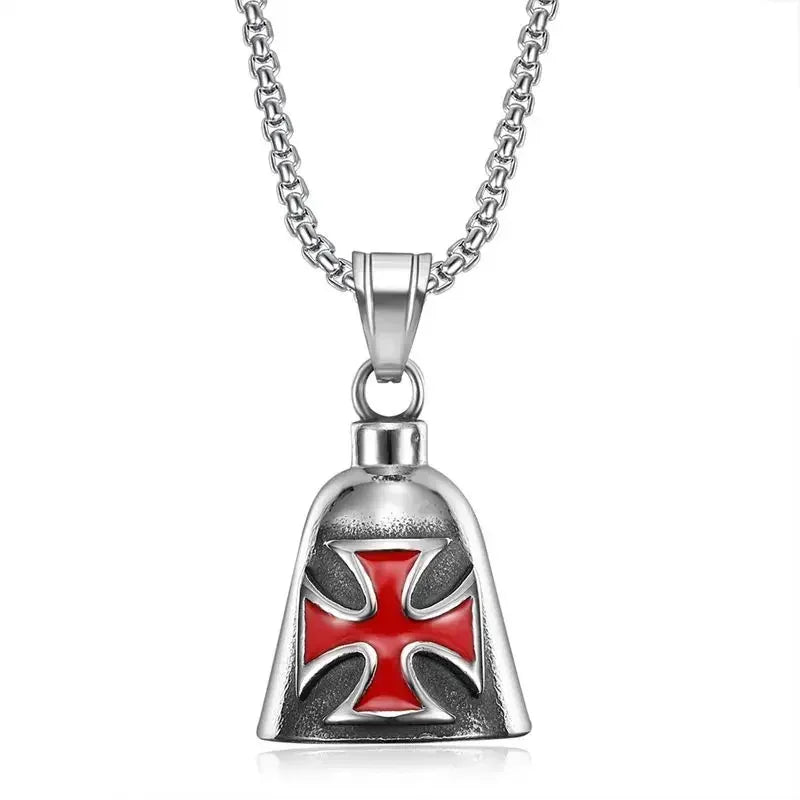 Vintage Jesus Cross Bell Pendant – Religious Biker Necklace for Men