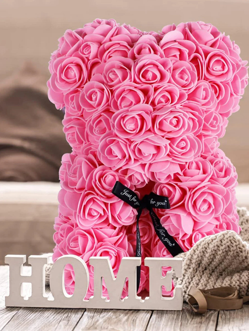 Artificial Rose Teddy Bear – 25cm Flower Figurine for Anniversary Gifts
