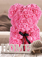Artificial Rose Teddy Bear – 25cm Flower Figurine for Anniversary Gifts