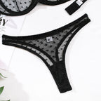 Polka Dot Mesh Lingerie Set – Sheer Underwire Bra and G-String for Women