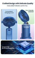 Portable Handheld USB Fan – 5000mAh Rechargeable Desk Fan for Outdoor Travel