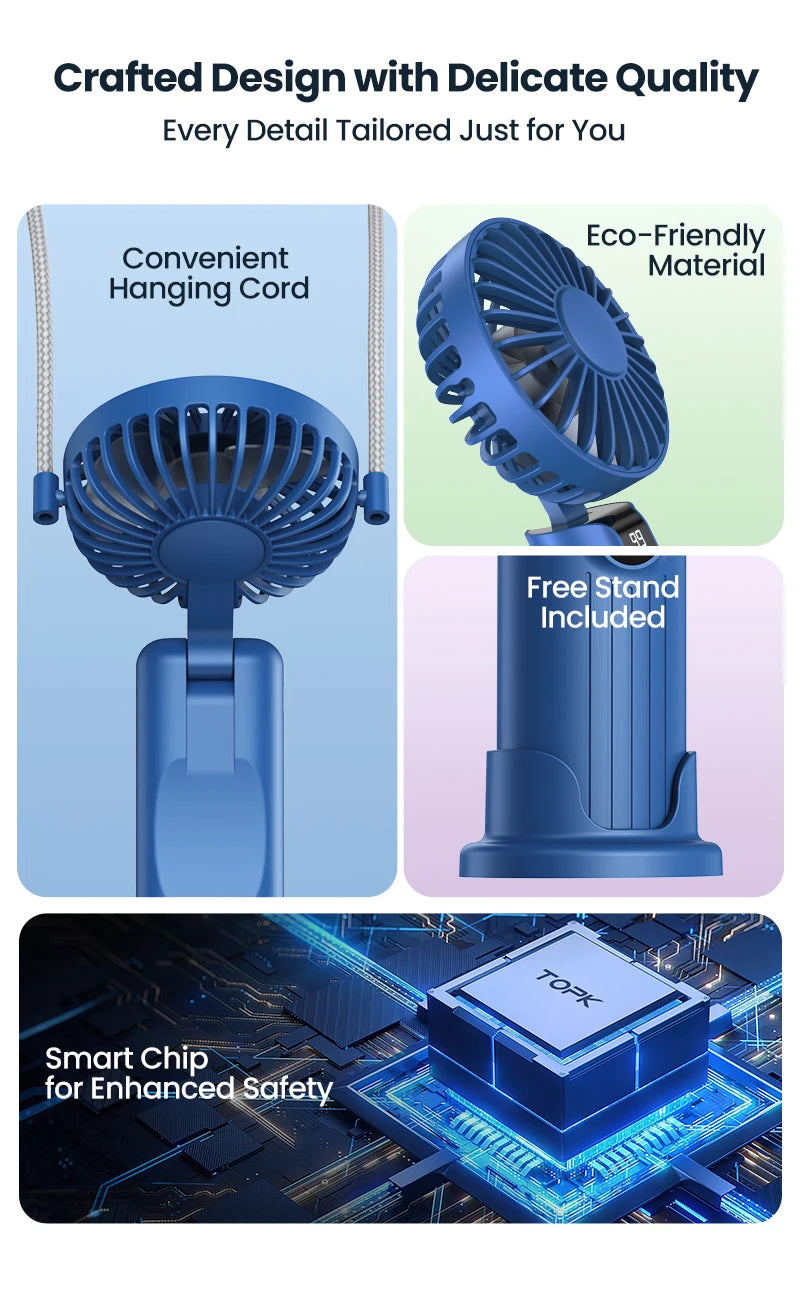 Portable Handheld USB Fan – 5000mAh Rechargeable Desk Fan for Outdoor Travel