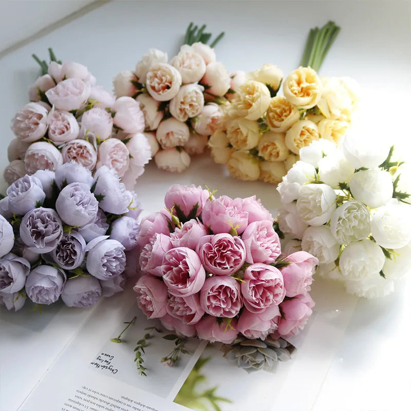 Silk Peony and Rose Bouquet – Artificial Floral Arrangement for Home Wedding