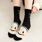 Happy Face Cotton Crew Socks – Cartoon Cat Hosiery for Women