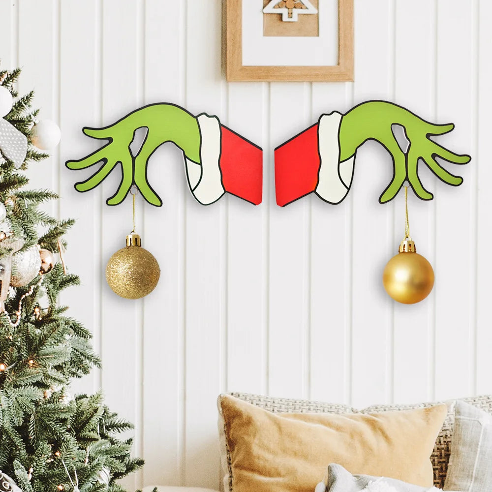Grinch Wooden Door Sign – Festive Hanging Decoration for Christmas Home Decor