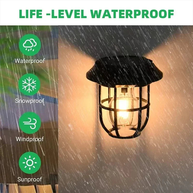 3-in-1 Solar LED Wall Lamp – Tungsten Decorative Lighting for Camping Garden