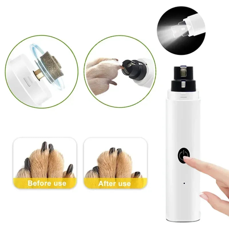 Electric Pet Nail Grinder – USB Rechargeable LED Grooming Tool for Cats and Dogs