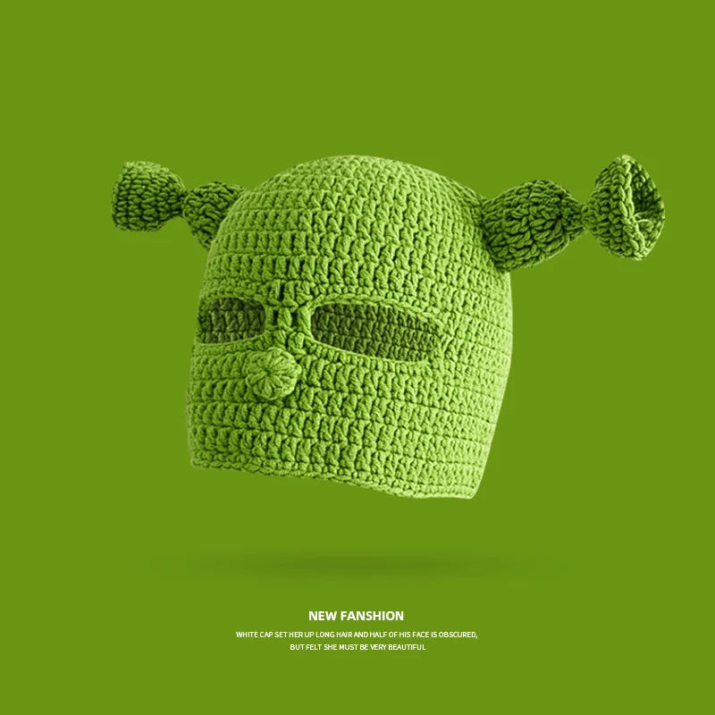Knitted Monster Balaclava – Green Devil Hat for Halloween Cosplay Costume