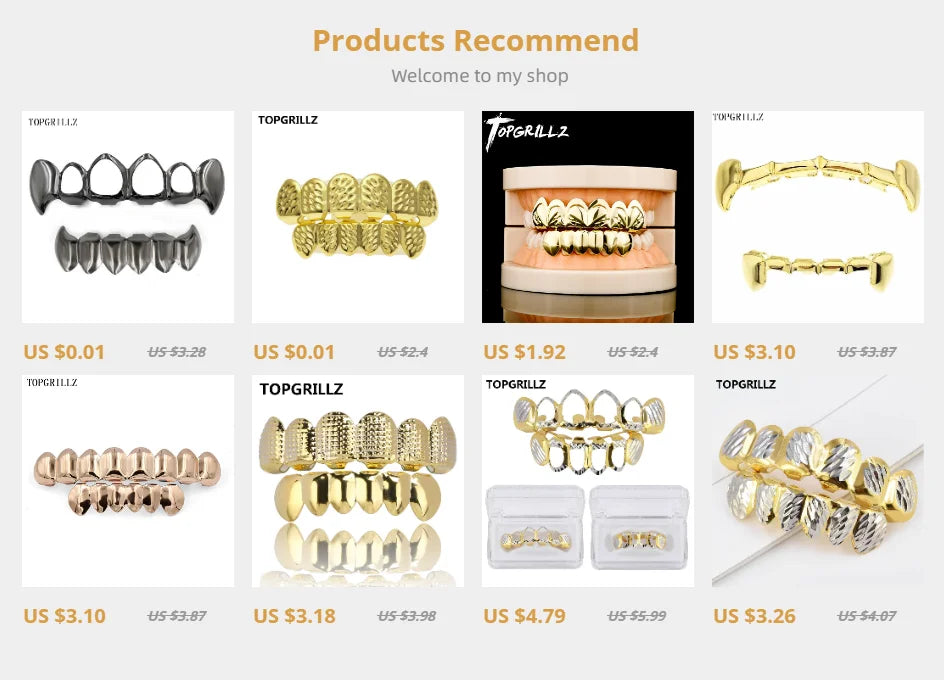 Rose Gold Hip Hop Grillz – Vampire Tooth Caps for Costume Cosplay Party