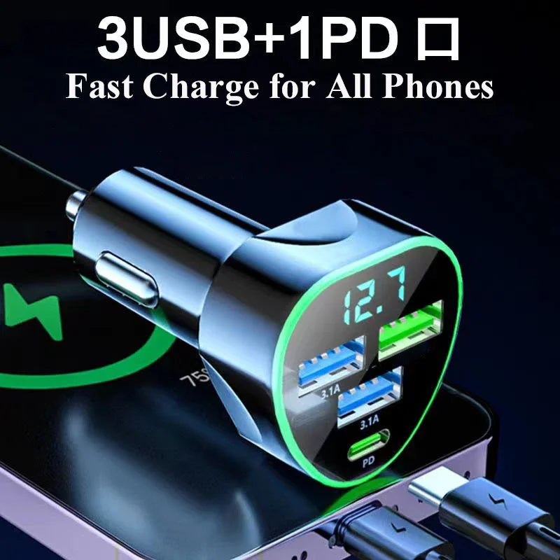 USB C Car Phone Charger – Fast Charging Adapter with LED Voltage Display