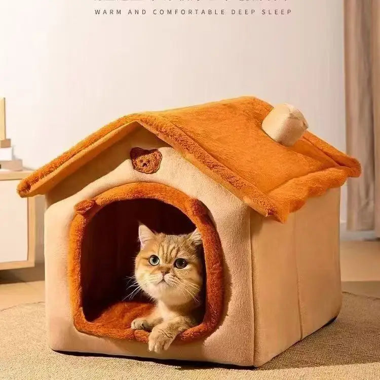 Enclosed Pet Bed – Washable Dog House for Small Dogs and Winter Warmth
