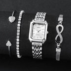 Rhinestone Rectangle Women Watches – Stainless Steel Luxury Quartz Jewelry Set