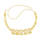 Gold coin belt with intricate textured discs and adjustable chain, boho jewelry accessory