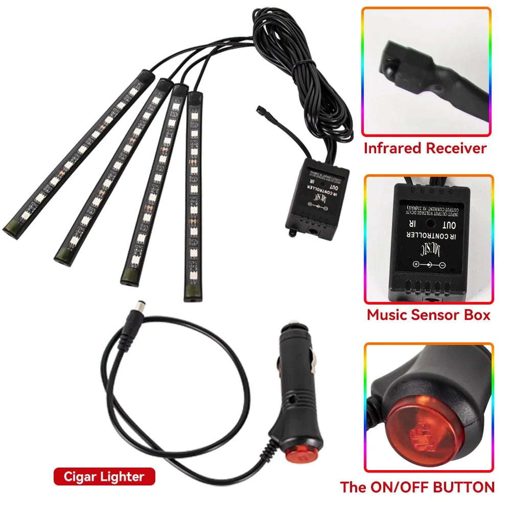 RGB LED Car Interior Light – Wireless Music Control for Auto Atmosphere