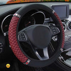 Embroidered Diamond Steering Wheel Cover – Universal Leather for Car Interior
