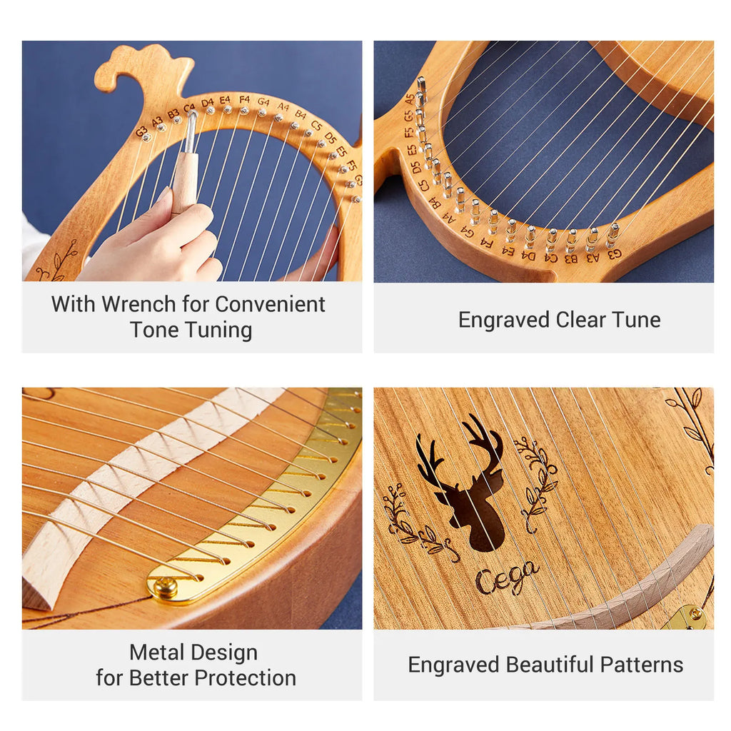 Mahogany Lyre Harp – 21 String Wooden Musical Instrument for Folk Music