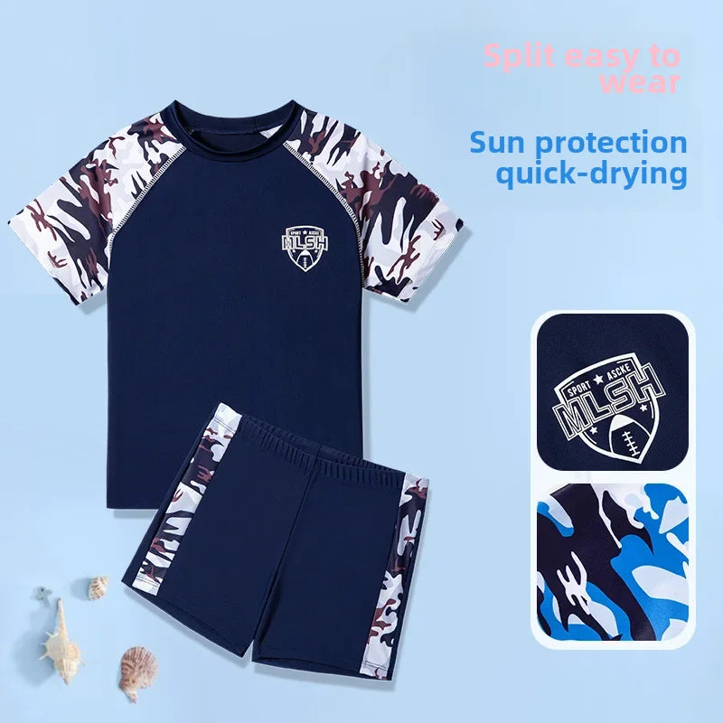 Boys Camouflage Swimsuit – Two-Piece Thermal Set for Swimming Training
