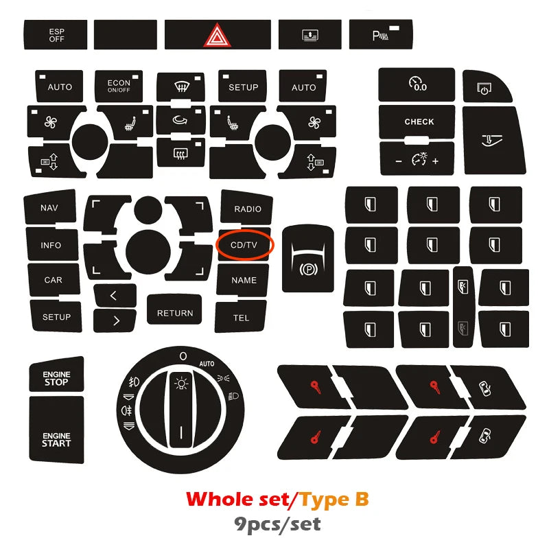 Climate Control Button Decals – Interior Repair Stickers for Audi A6 C6
