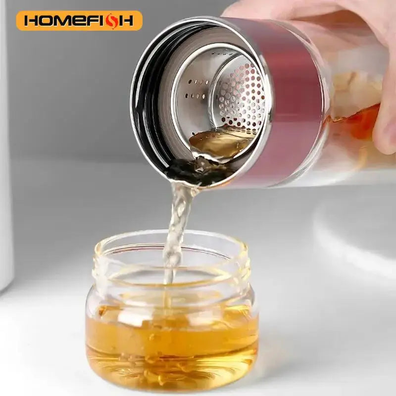 Borosilicate Glass Tea Infuser – Double Layer Bottle for Office and Travel
