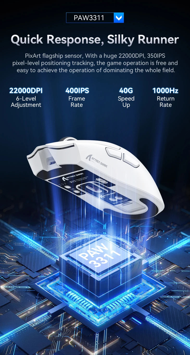 Wireless Gaming Mouse – PAW3311 RGB Optical Sensor for PC Esports