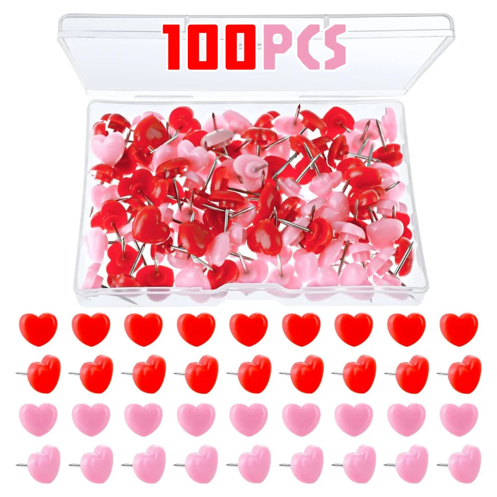 Heart Push Pins – Decorative Red Thumbtacks for Cork Boards and Office Decor
